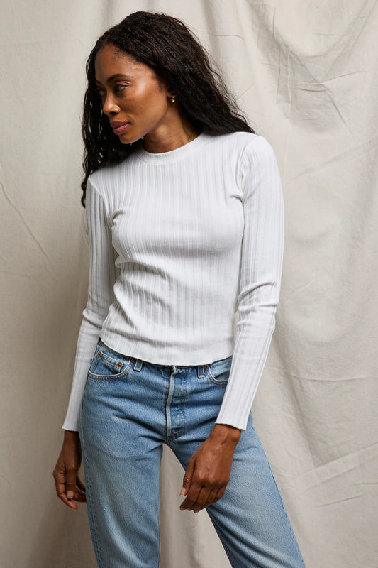 Rowe Poorboy Rib Long Sleeve Crew - White