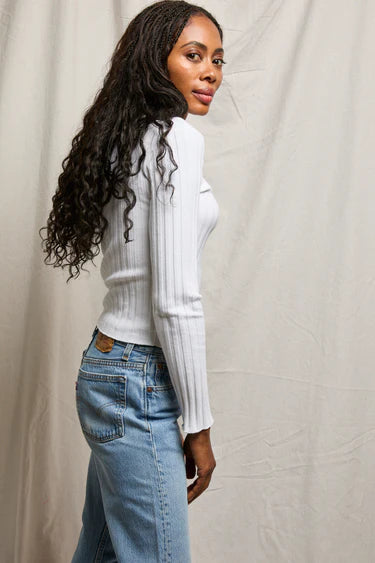 Rowe Poorboy Rib Long Sleeve Crew - White