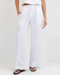 Ruffle Waist Wide Leg Pant - White