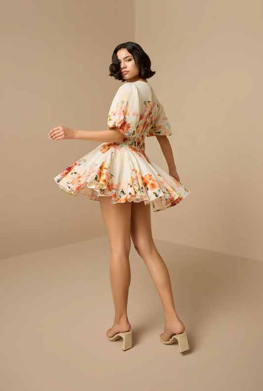 Saba Short Dress - Ivory Floral