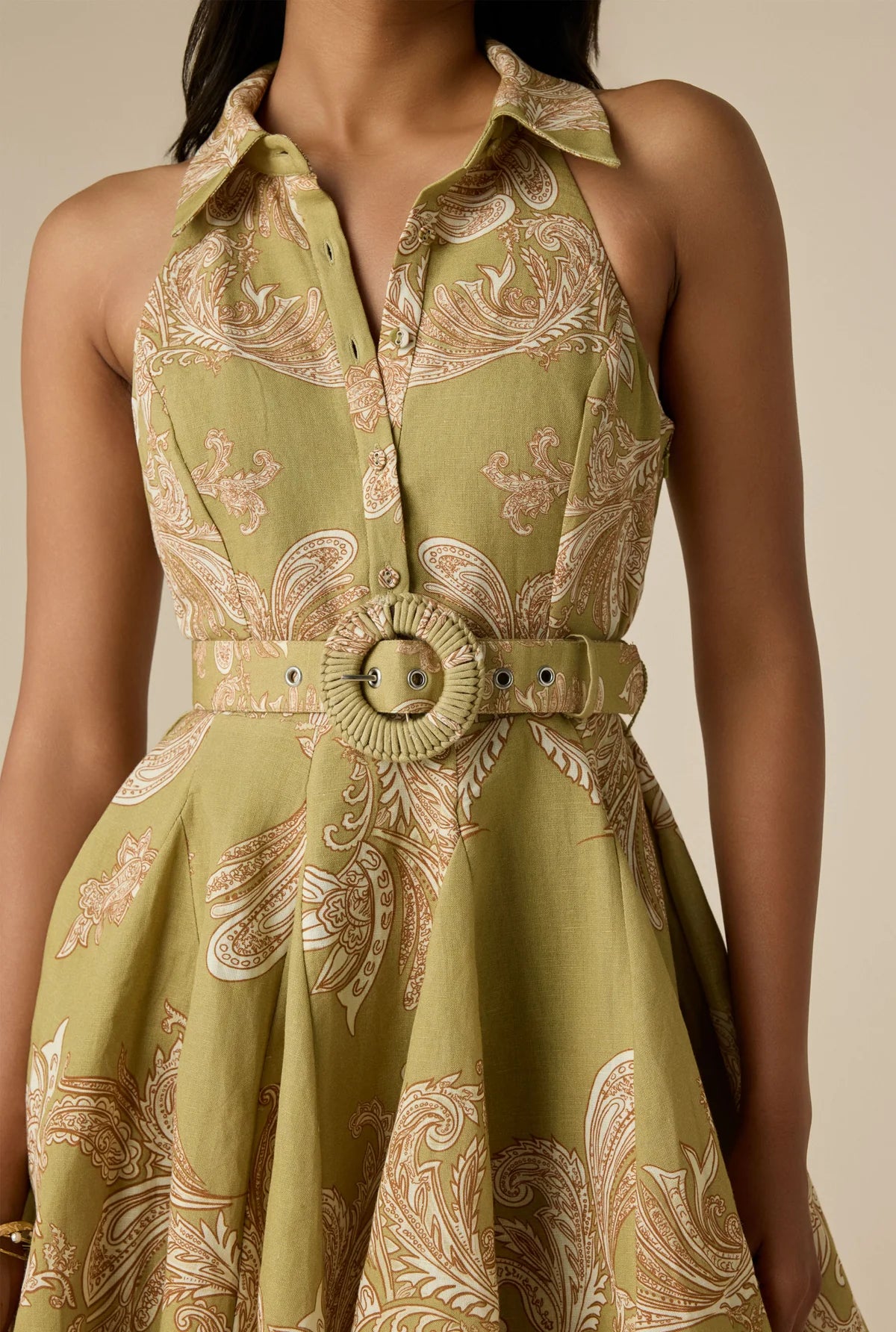 Sakhi Buckle Belt Short Dress - Olive