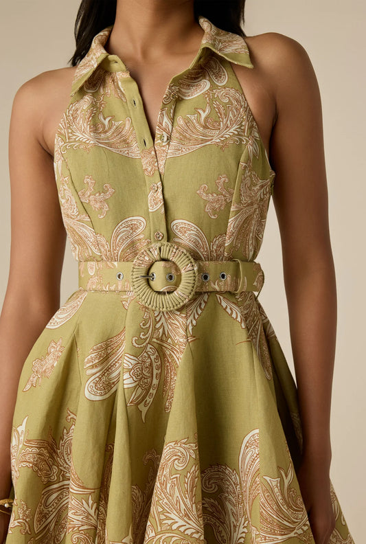 Sakhi Buckle Belt Short Dress - Olive