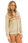 5 Stripe Hoodie - Sand / Pink / Green