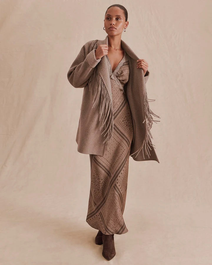 Sandra Fringe Jacket - Taupe Grey