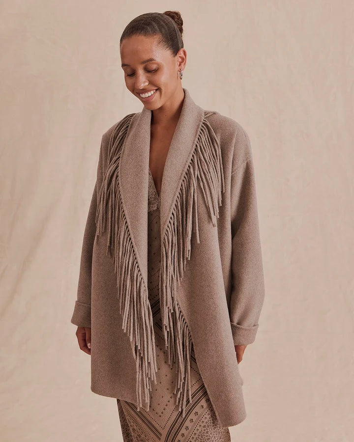 Sandra Fringe Jacket - Taupe Grey