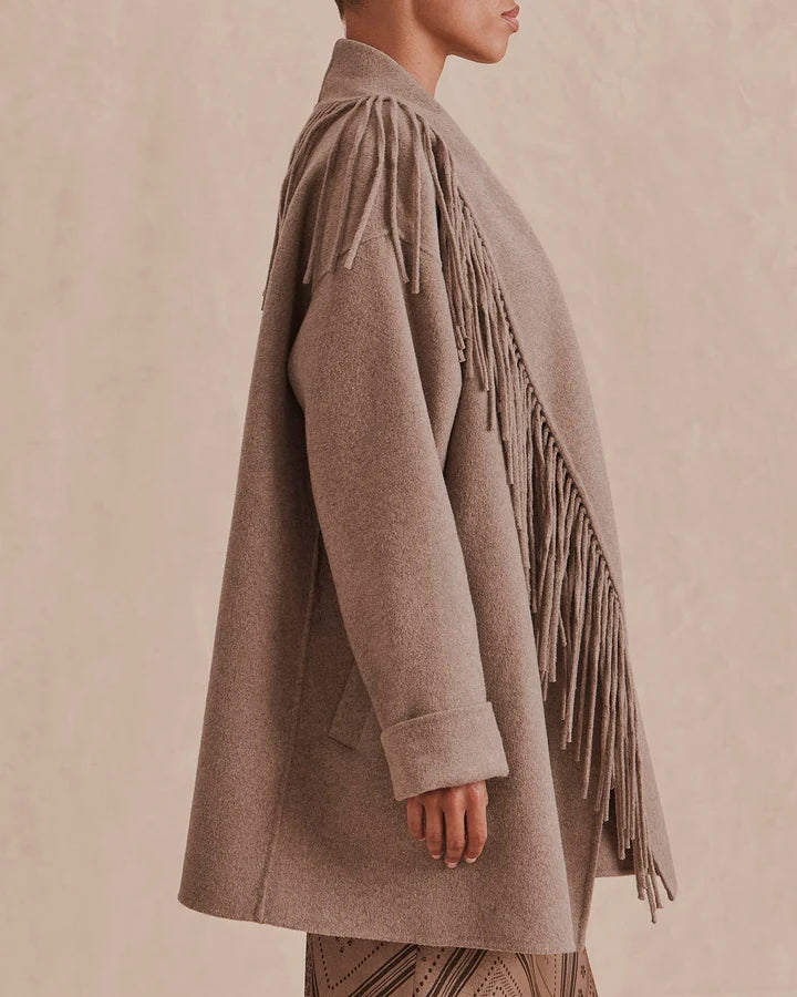 Sandra Fringe Jacket - Taupe Grey