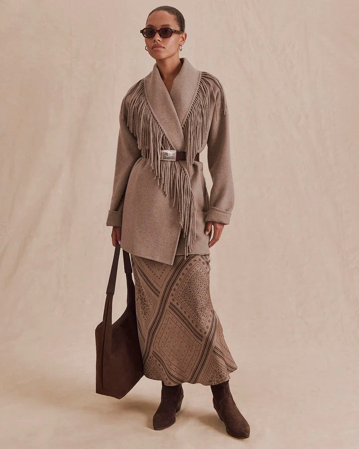 Sandra Fringe Jacket - Taupe Grey