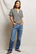 Sarah Recycled Cotton Oversized Short Sleeve - Black / Natural Stripe