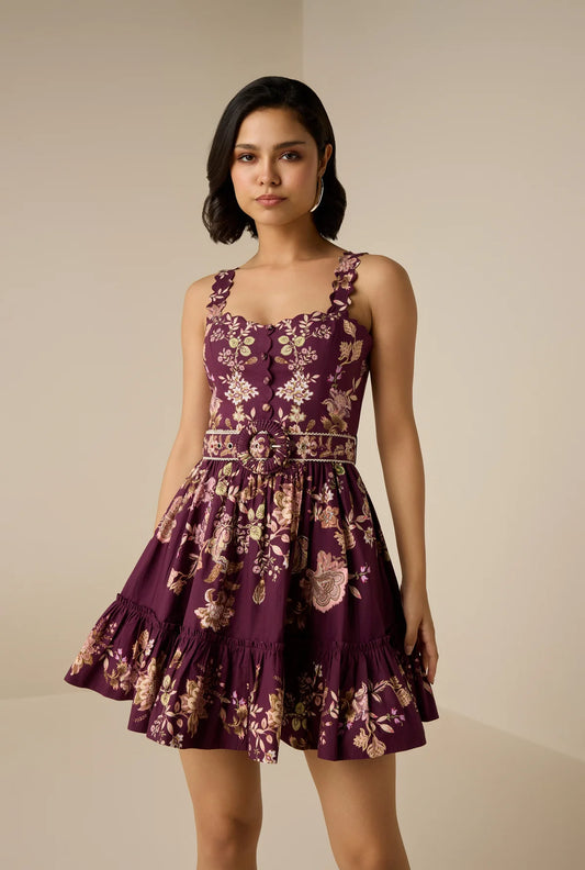 Savi Short Dress - Burgundy Floral