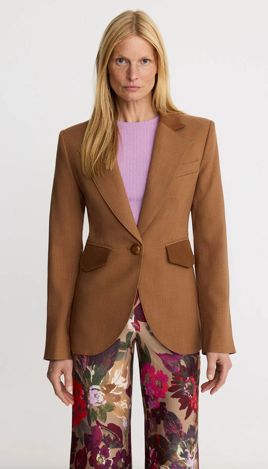 Blocked Seamed Blazer - Saddle