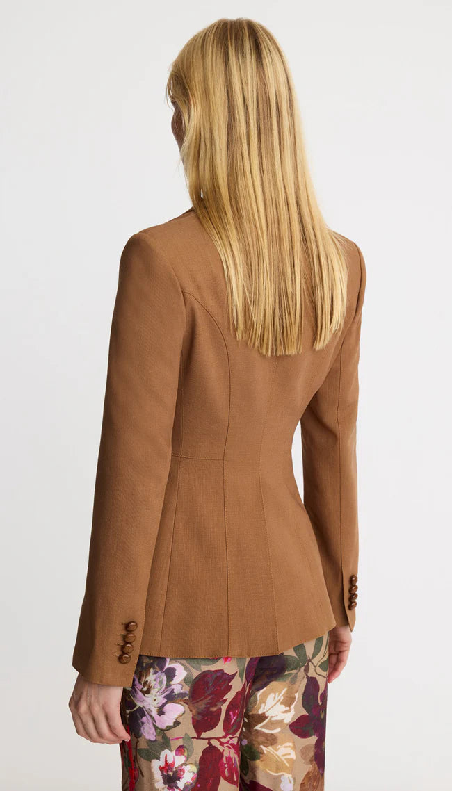 Blocked Seamed Blazer - Saddle