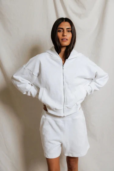 Sean French Terry Zip-Up Hoodie - White