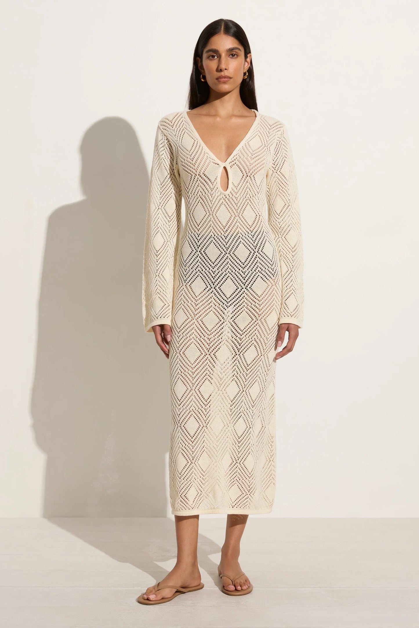 Serena Pointelle Knit Dress - Off White