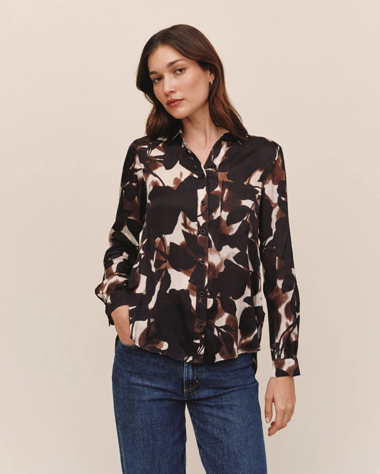 Long Sleeve Round Hem Button Down - Shadow Floral Print