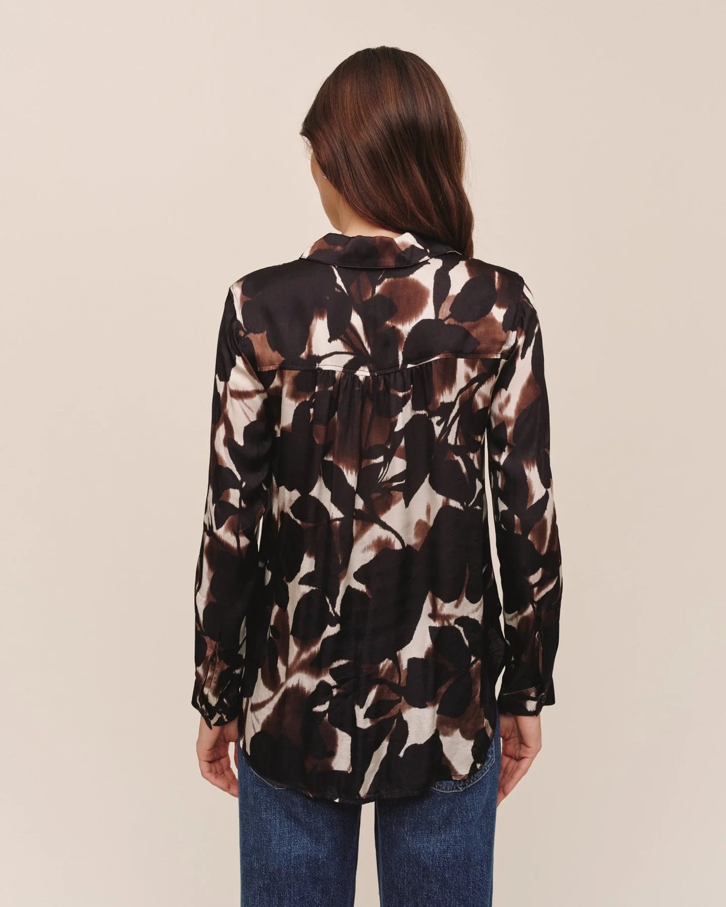 Long Sleeve Round Hem Button Down - Shadow Floral Print
