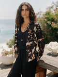 Long Sleeve Round Hem Button Down - Shadow Floral Print