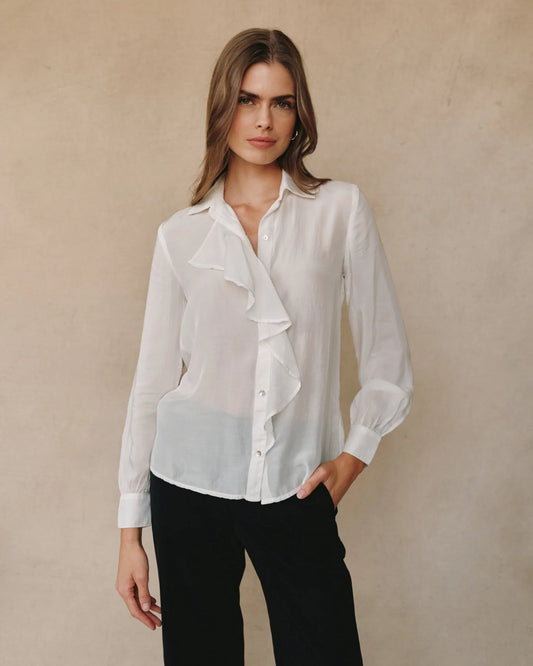 Ruffle Front Shirt - Sheer Ivory