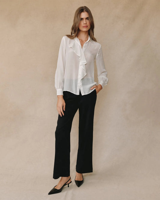 Ruffle Front Shirt - Sheer Ivory