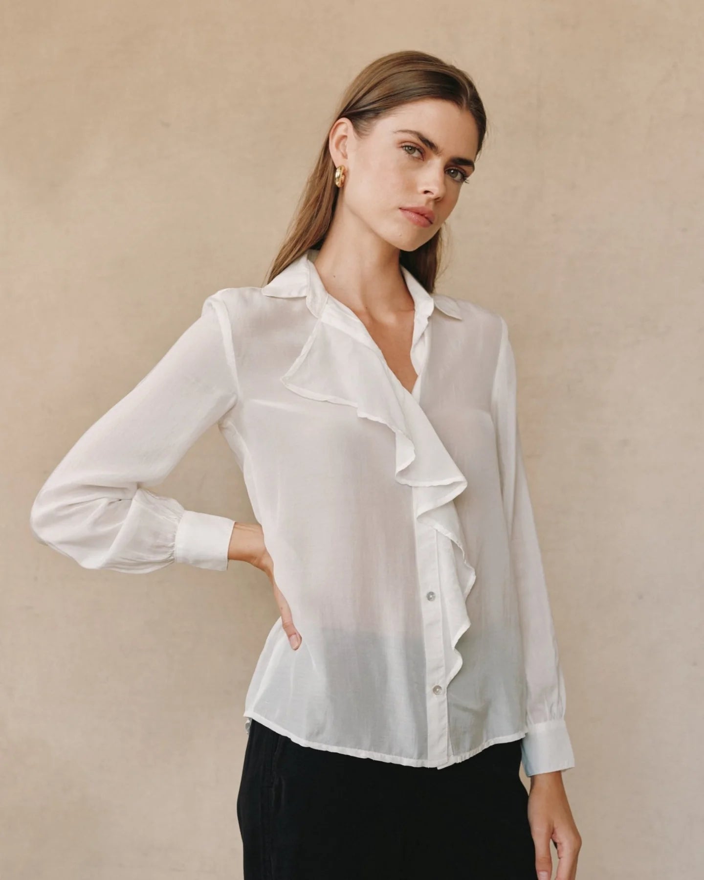 Ruffle Front Shirt - Sheer Ivory