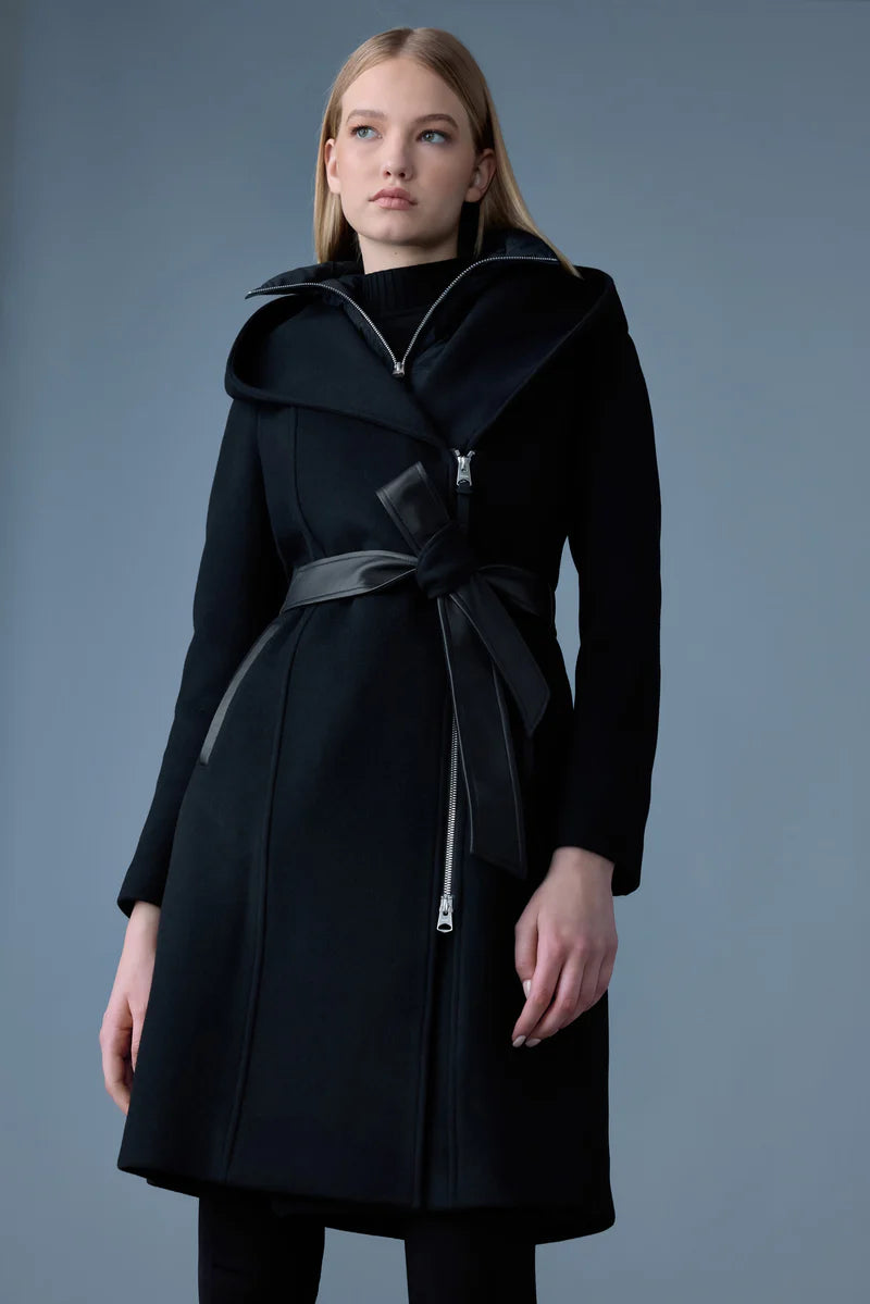 SHIA-SLB 2-in-1 Double-Face Wool Coat with Removable Bib - Black