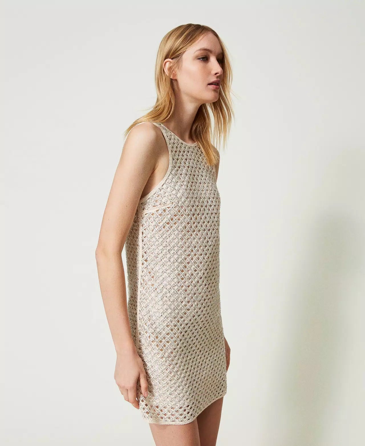 Short Mesh Dress With Embroidery - Almond Milk