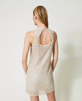 Short Mesh Dress With Embroidery - Almond Milk