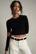 Sienna Luxe Rib Crewneck Crop Top - True Black