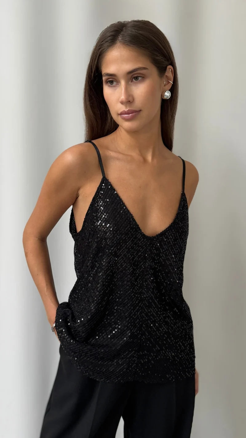 Sienna Sequin Camisole - Black