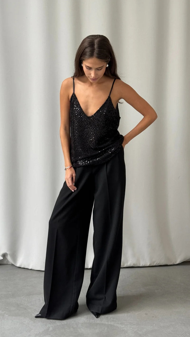 Sienna Sequin Camisole - Black
