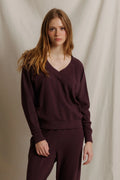 Sinead French Terry V-Neck Sweatshirt - Cherry Lacquer