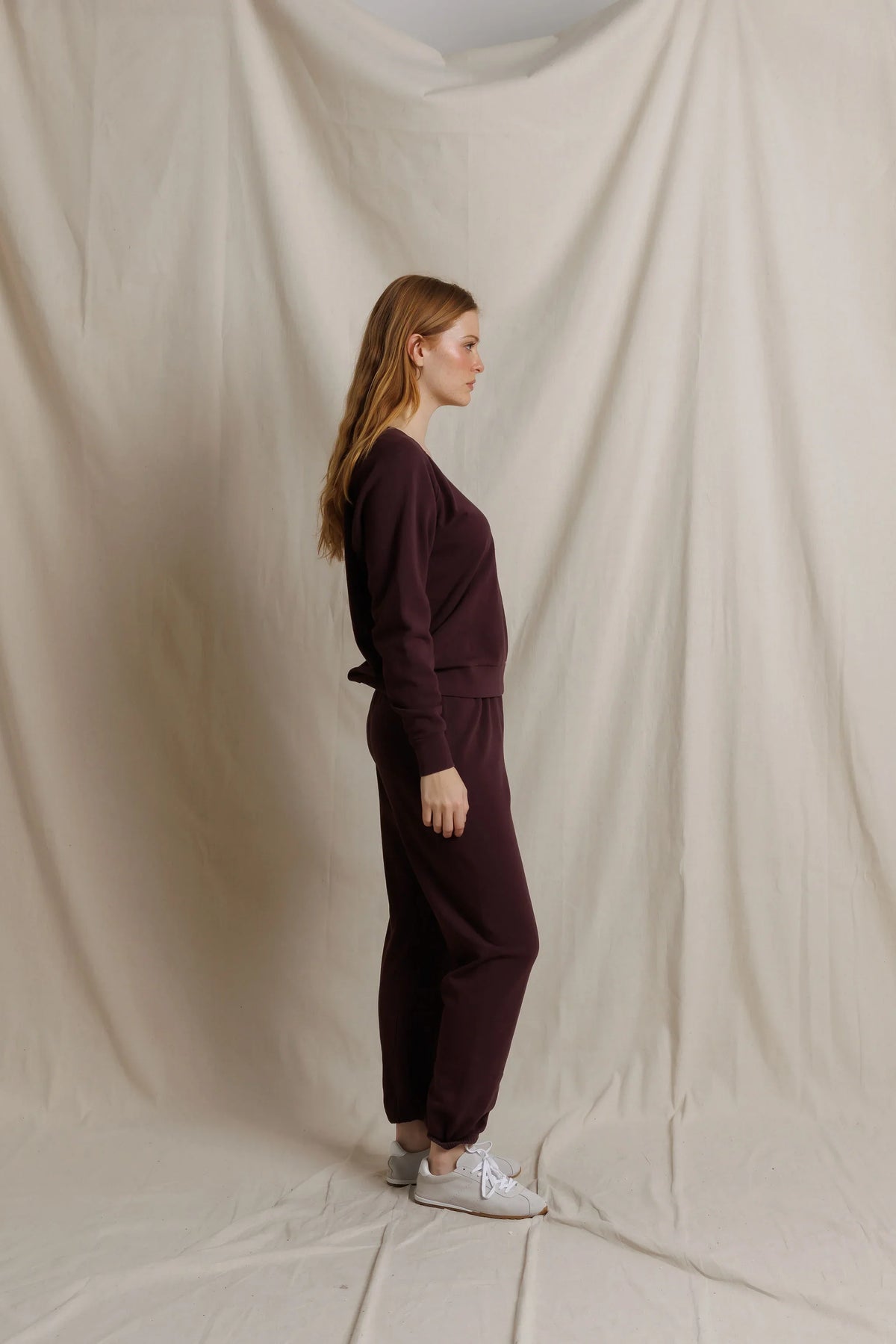 Sinead French Terry V-Neck Sweatshirt - Cherry Lacquer