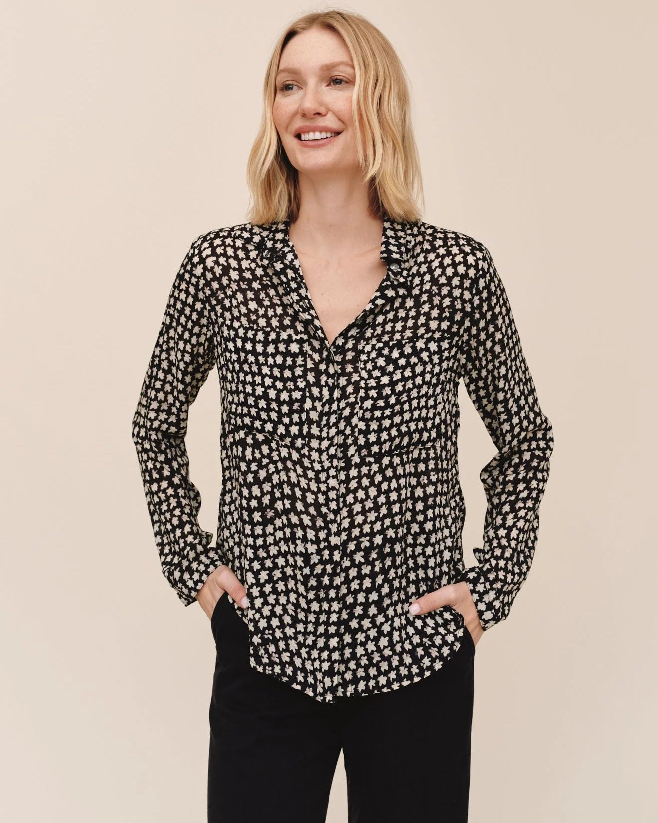 Full Button Down Hipster Shirt - Sketched Stars Print