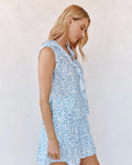 Sleeveless Ruffle Top - Blue Ditsy Floral Print
