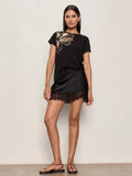 Everyday Satin Lace Mini Skirt - Black
