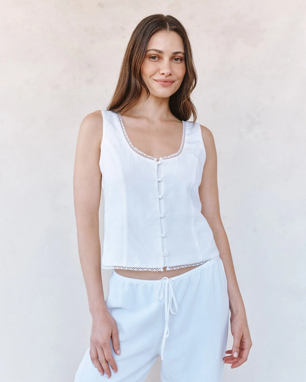 Fitted Bodice Top With Smock Back - White