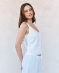 Fitted Bodice Top With Smock Back - White