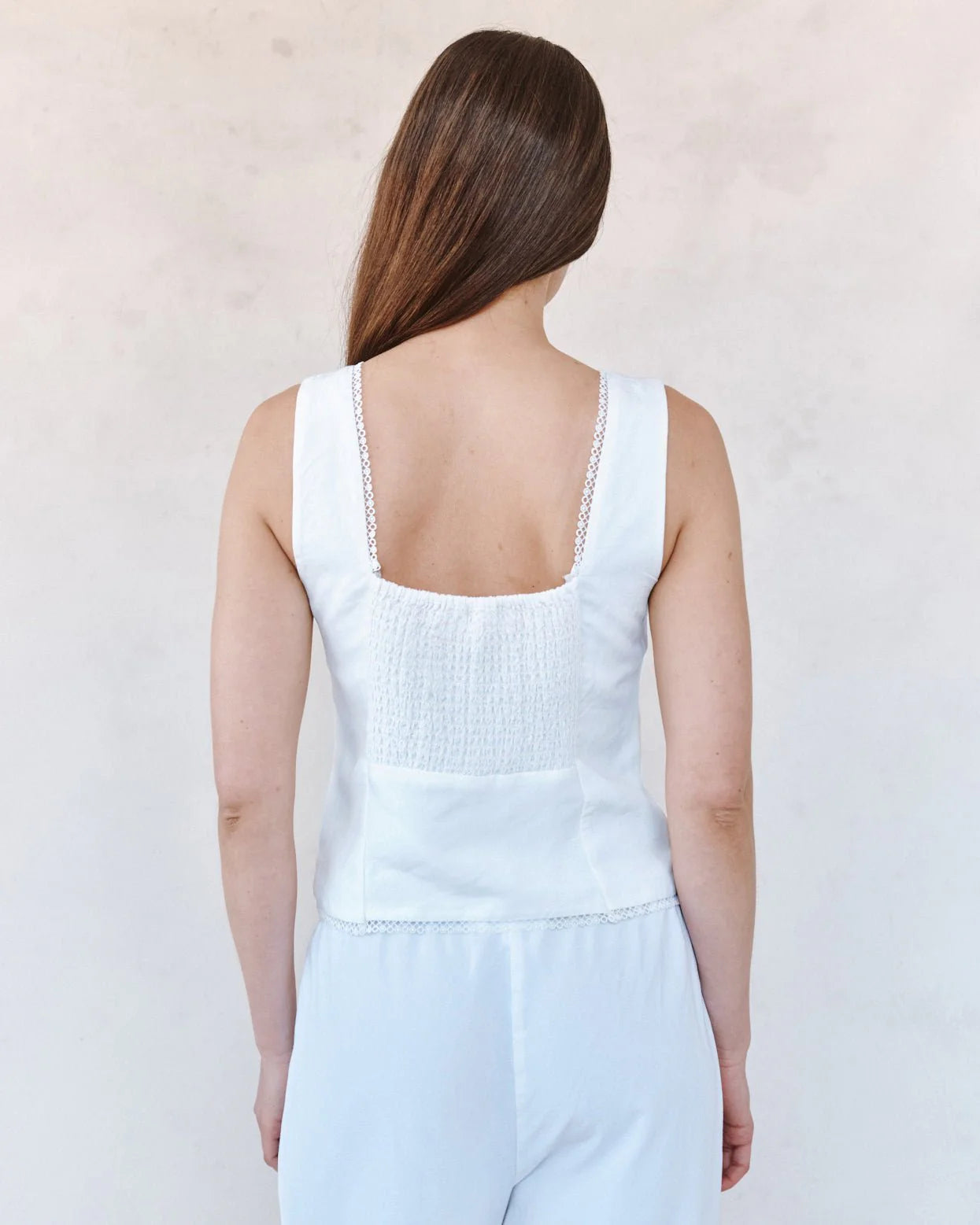 Fitted Bodice Top With Smock Back - White