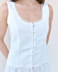 Fitted Bodice Top With Smock Back - White