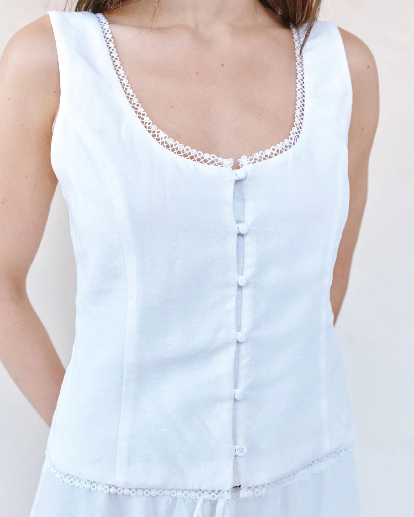 Fitted Bodice Top With Smock Back - White