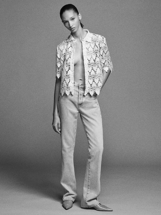 The Lace Button Up Shirt - Soft Mint