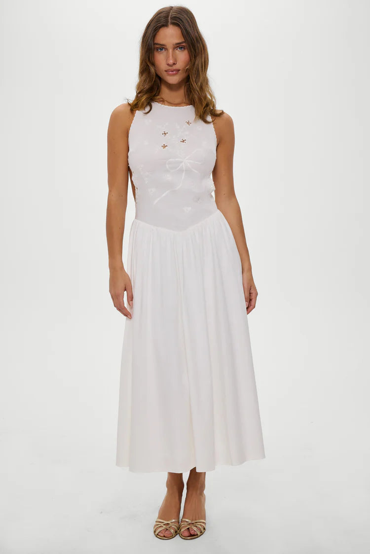 Soleil Backless Embroidered Midi Dress - Sleepy Angel