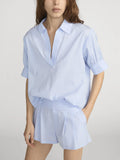 The V-Neck Popover Top - Venice Blue Multi