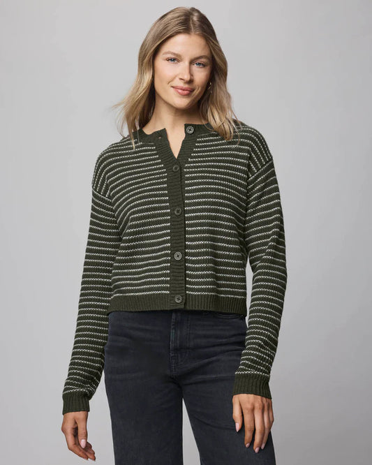 Amber Stripe Crop Cardigan - Green Spruce/Oak