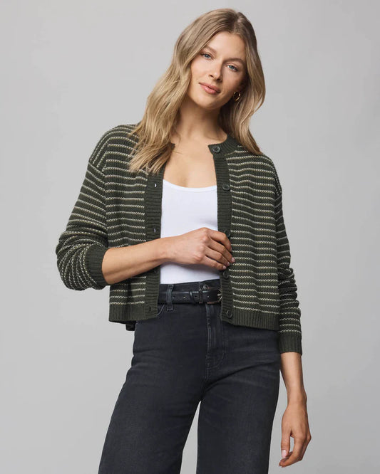 Amber Stripe Crop Cardigan - Green Spruce/Oak
