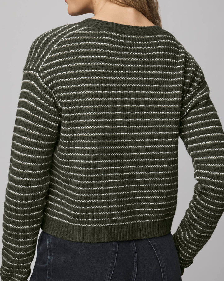 Amber Stripe Crop Cardigan - Green Spruce/Oak
