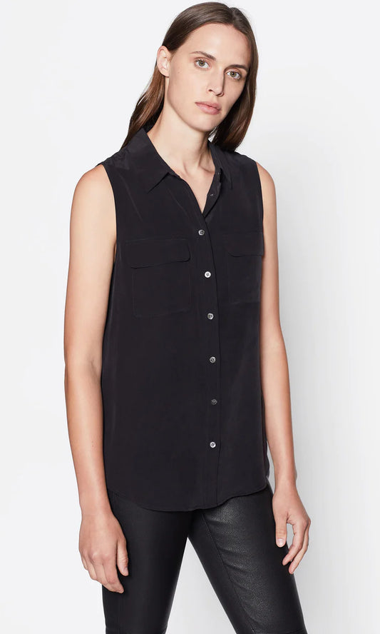 Sleeveless Slim Signature Silk Shirt - True Black