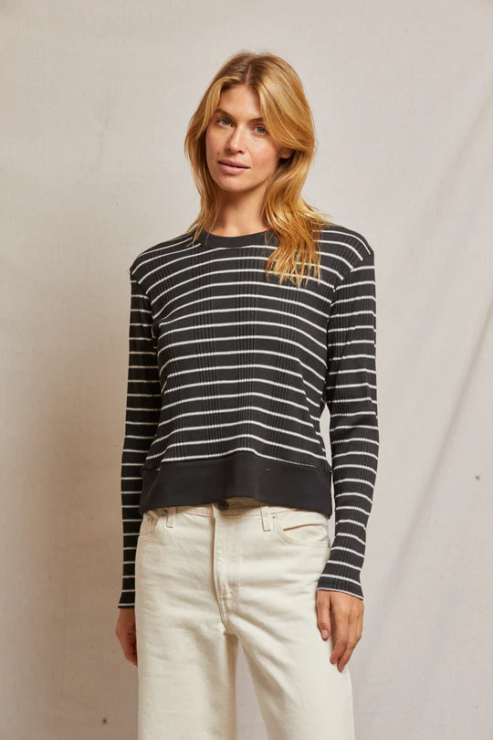 Stef Luxe Rib Pullover Sweatshirt - Black/Sugar Stripe