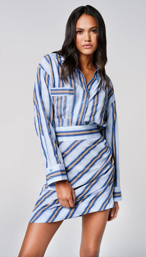 Mini Shirt Dress - Indigo Stripe