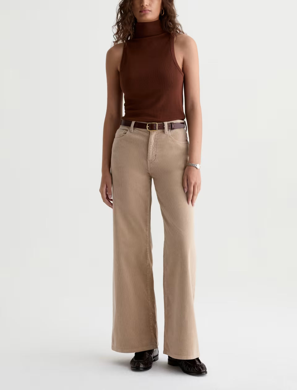 Saige Wide Leg Corduroy Pant - Studio Tan