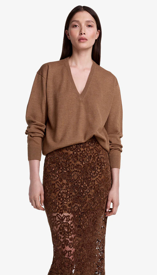 Boyfriend V-Neck Sweater - Camel